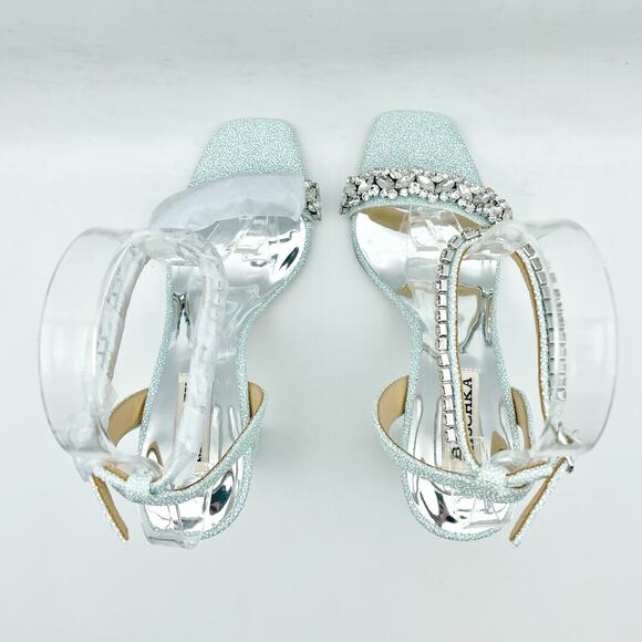 BADGLEY MISCHKA Womens Tasmine Tall Evening Sandals US 6.5 37 Blue Crystals NIB - Picture 10 of 12